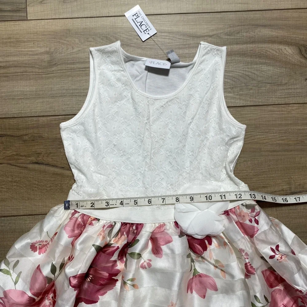 The Children’s Place‎ Girls Lace & Floral Knit To Woven Dress Large 10/12 White